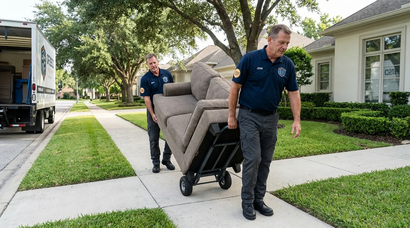 Local residential moving crew loading furniture in La Cygne, KS
