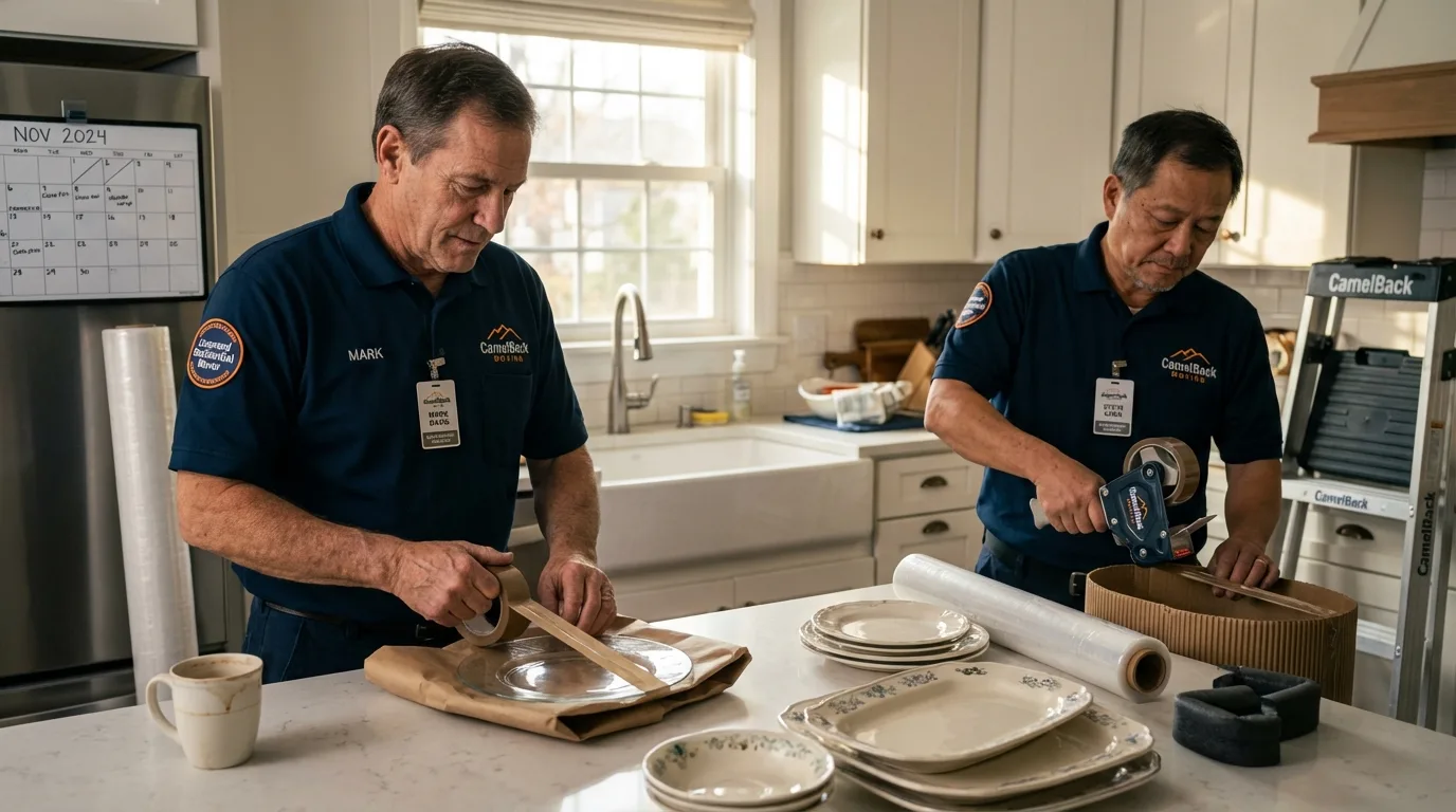 Professional crew packing kitchen dishware in La Cygne, KS